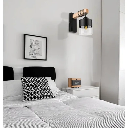 Kinkiet Czarny Lampa Ścienna Nowoczesna Loft Drewniana LX1176 BLACK 1x E27 LEDLUX