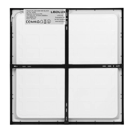 Panel LED natynkowy 60W NW czarny 60x60cm Plafon lampa sufitowa kwadrat LEDLUX