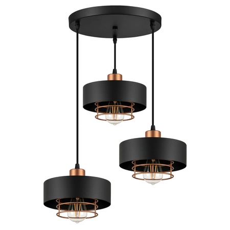 Lampa Wisząca LX- 1185 Czarna + Miedź 3x E27 LEDLUX