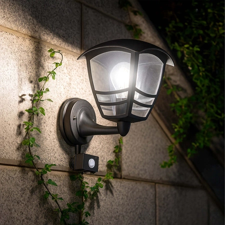 Lampa elewacyjna LED zewnętrzna kinkiet ogrodowy Premium LEL-0008 PIR CZARNA LEDLUX