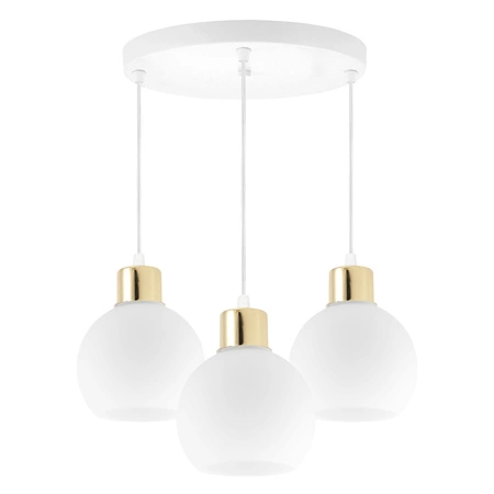 Lampa Sufitowa Wisząca Plafon Żyrandol Złota Szklana kula Mleczna 3x E27 LX-1045 LEDLUX