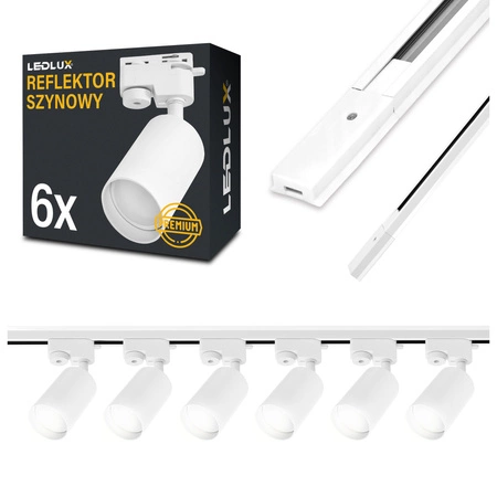 Zestaw Szyna Oświetleniowa Listwa 2m Biała + 6x Reflektor Szynowy Spot Biały LEDLUX