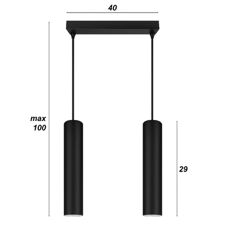 Lampa Sufitowa Wisząca Żyrandol Plafon Tuba Tuby metalowa Czarna LED LX-1351 Czarna 2x GU10 LEDLUX