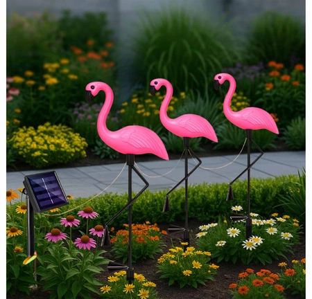 LAMPA SOLARNA Lampy solarne OGRODOWA LED 3x Zestaw Flaming flamingi Solarne LSOL-046 LEDLUX