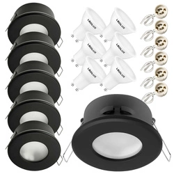 Zestaw 6x Oprawa Halogenowa Hermetyczna D-06 BLACK + 6x Żarówka GU10 12W biała ciepła LEDLUX