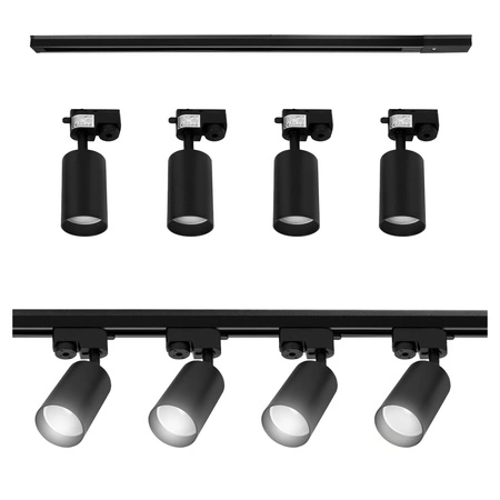 Zestaw Szyna Oświetleniowa Listwa 2m Czarna + 4x Reflektor Szynowy Spot Czarny LEDLUX