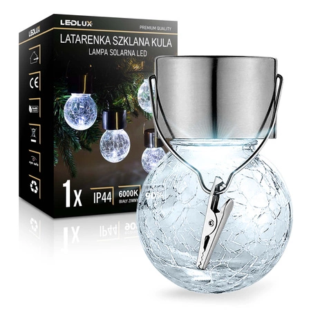 Lampa Solarna LED Ogrodowa Dekoracyjna Kula IP44 Latarenka Szklana Kula LSOL-014 LEDLUX