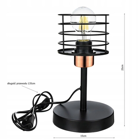 Lampka Nocna Biurkowa Stołowa LX- 1754 Czarna + Miedź 1x E27 LEDLUX