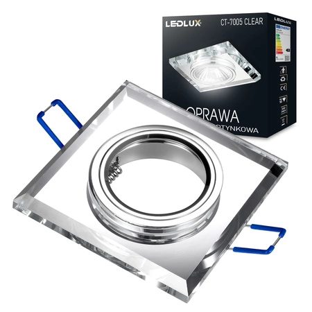 Zestaw 6x Oprawa Halogenowa Szklana LX-7005 Lustrzana Kwadratowa + Żarówka LED GU10 1,5W biała zimna LEDLUX