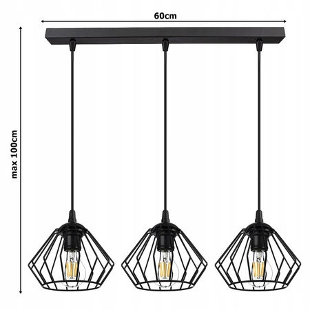 Lampa Wisząca LX- 1048 Czarna 3x E27 LEDLUX