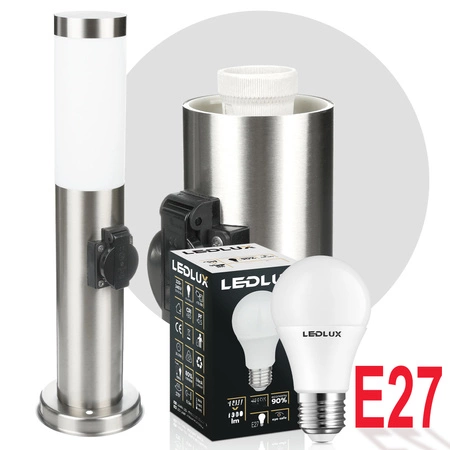 Lampa Ogrodowa Stojąca Słupek E27 LX- 710 Inox 45cm Gniazdo LEDLUX
