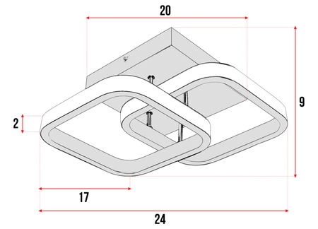 Lampa Sufitowa Wisząca LED Dwa Kwadraty LX- 936 22W Czarna biała neutralna LEDLUX