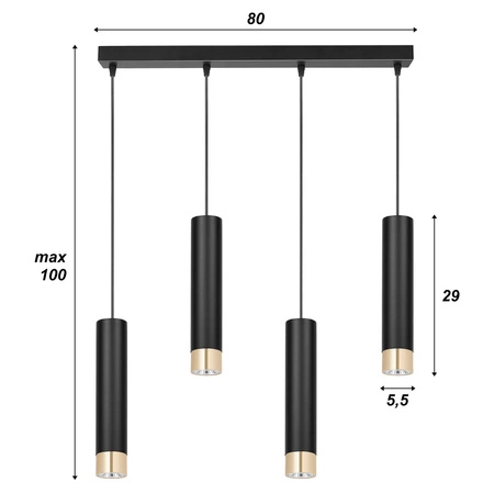 Lampa Wisząca LX-1415 Czarna + Złoto 4x GU10 LEDLUX