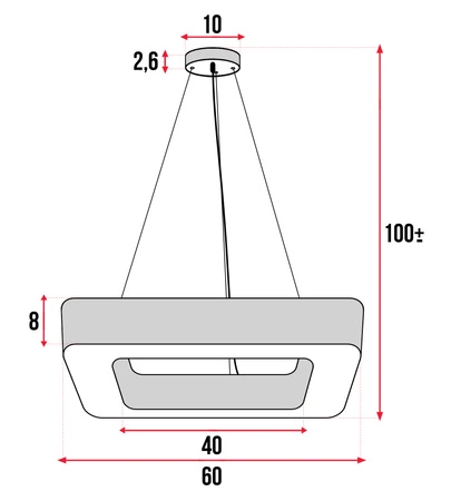 Lampa Sufitowa Wisząca LED Kwadratowa LX- 903 72W Czarna biała ciepła neutralna zimna LEDLUX