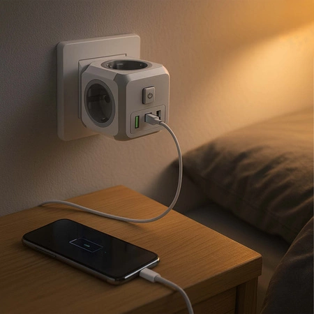 Przedłużacz Rozgałęźnik Kostka Trójnik Do Gniazdka Włącznik Ładowarka USB LEDLUX