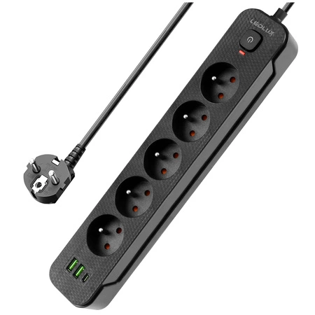 Przedłużacz Listwa Zasilająca Sieciowa 5 Gniazd 230V 3M 3x USB Ładowanie