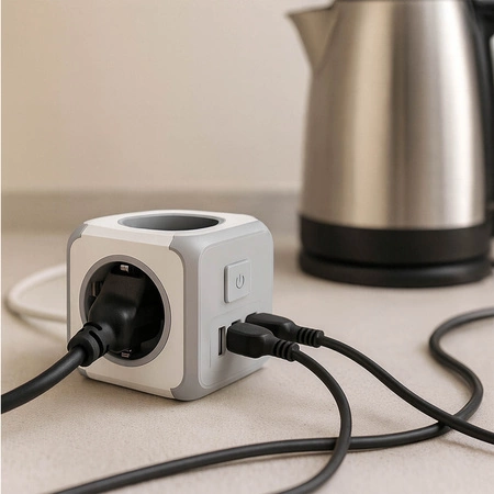 Przedłużacz USB KOSTKA 3-gniazda 3m Rozgałęźnik wyłącznik + 4xUSB szary