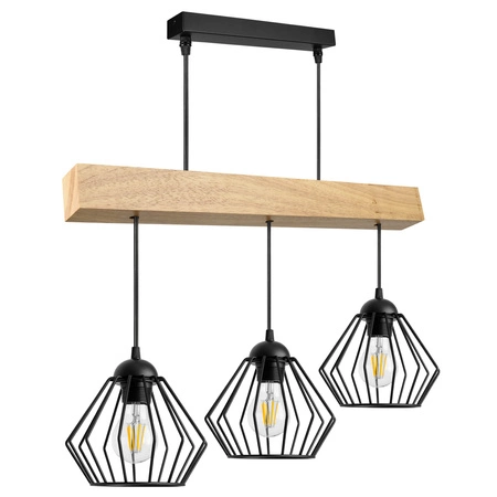 Lampa Wiszaca LX- 1368 Czarna + Drewno 3x E27 LEDLUX