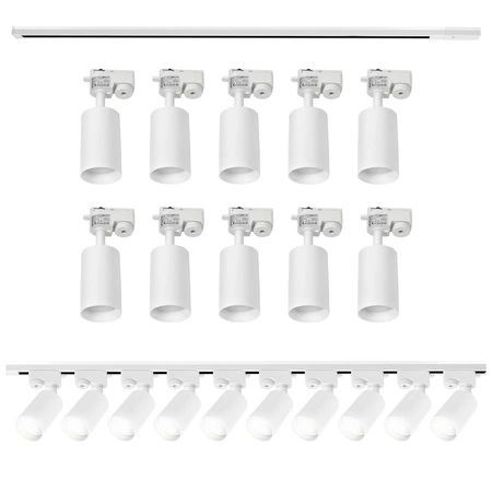 Zestaw Szyna Oświetleniowa Listwa 2m Biała + 10x Reflektor Szynowy Spot Biały LEDLUX