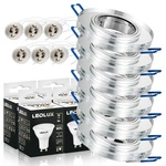 Zestaw 6x Oprawa Halogenowa Szklana LX- 7002 Lustrzana Okrągła + Żarówka GU10 12W biała neutralna LEDLUX