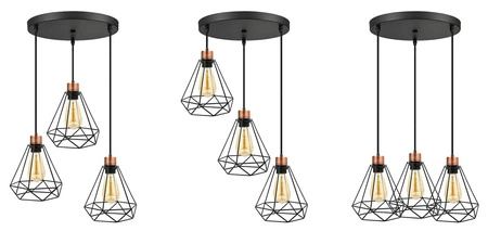 Lampa Wisząca LX-1312-3 Czarna + Miedź 3x E27 LEDLUX