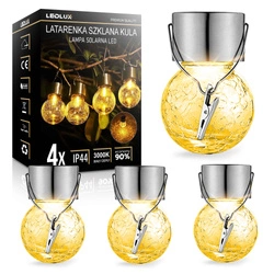 4x Lampka lampa SOLARNA Ogrodowa LED LATARENKA Szklana Kula biała ciepła LSOL-058 LEDLUX