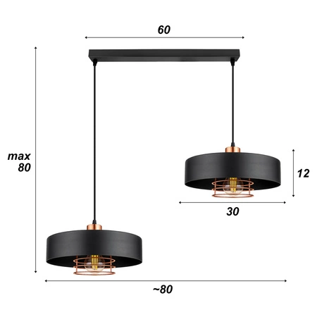 Lampa Wisząca LX- 1105 Czarna + Miedź 2x E27 LEDLUX