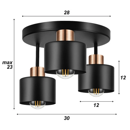 Lampa Sufitowa LX- 1020 Czarna + Miedź 3x E27 LEDLUX