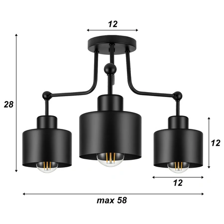 Lampa Sufitowa LX- 1036 Czarna 3x E27 LEDLUX