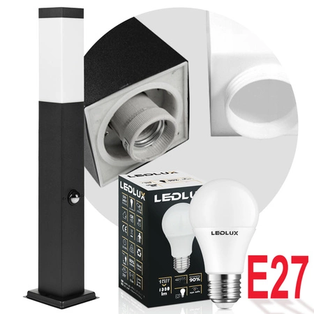 Lampa Ogrodowa Stojąca Słupek E27 LX-810 BLACK 65cm PIR LEDLUX