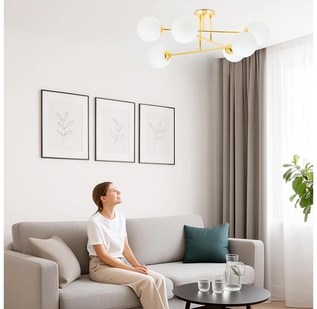 Lampa Sufitowa Wisząca Złota Biała Mleczne Szklane Kule Loft E27 NowoczesnaLX- 1405 Złota 6x E27 LEDLUX