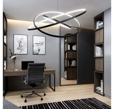 Lampa Sufitowa Wisząca LED Trzy Okręgi LX- 932 90W Czarna biała neutralna LEDLUX