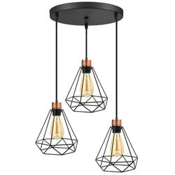 Lampa Wisząca LX-1312-3 Czarna + Miedź 3x E27 LEDLUX