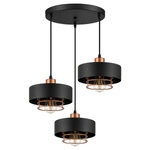 Lampa Wisząca LX- 1185 Czarna + Miedź 3x E27 LEDLUX