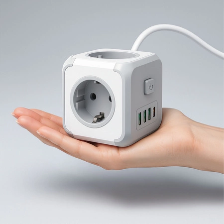 Przedłużacz USB KOSTKA 3-gniazda 3m Rozgałęźnik wyłącznik + 4xUSB szary