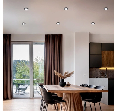 Zestaw 6x Oprawa Halogenowa Szklana LX- 7002 Czarna Okrągła + Żarówka GU10 1,5W biała ciepła LEDLUX