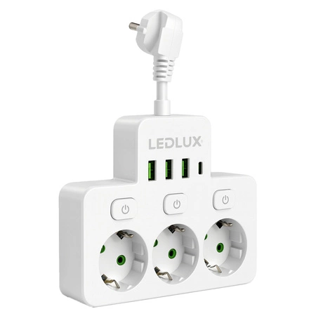 Przedłużacz Listwa Zasilająca Rozdzielacz Rozgałęźnik 3 Gniazda 230V 4x USB