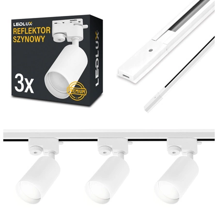 Zestaw Szyna Oświetleniowa Listwa 2m Biała + 3x Reflektor Szynowy Spot Biały LEDLUX