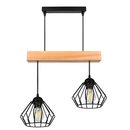 Lampa Wiszaca LX- 1395 Czarna + Drewno 3x E27 LEDLUX