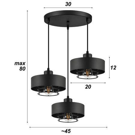 Lampa Wisząca LX- 1185 Czarna 3x E27 LEDLUX