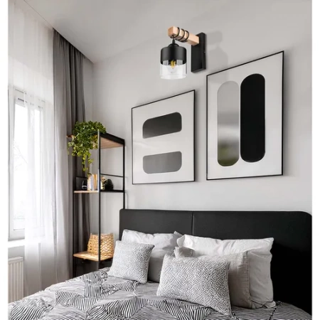 Kinkiet Czarny Lampa Ścienna Nowoczesna Loft Drewniana LX1176 BLACK 1x E27 LEDLUX