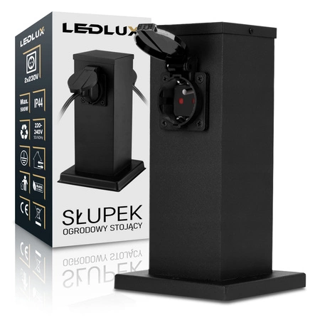 Słupek Elektryczny Ogrodowy Stojący E27 LX- 810 Czarny 22cm 2x GNIAZDO LEDLUX