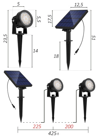 2x Reflektor Ogrodowy LED Wbijany SOLARNY Szpikulec Lampa Solarna IP44 LSOL-045