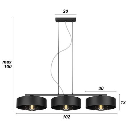 Lampa Wisząca LX- 1091 Czarna 3x E27 LEDLUX