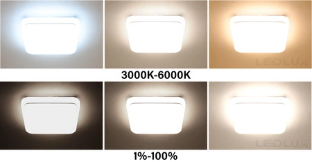 Lampa Sufitowa Plafon Panel LED 24W Kwadrat biała ciepła neutralna zimna 3000K-6000K + PILOT LX-912 LEDLUX
