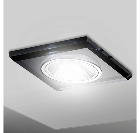 Zestaw 4x Oprawa Halogenowa Szklana LX-7003 Czarna Kwadratowa + Żarówka LED GU10 12W biała zimna LEDLUX