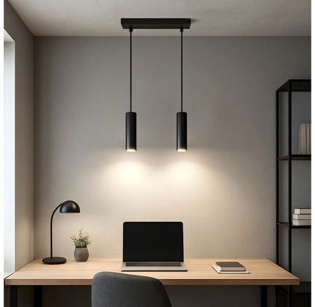 Lampa Sufitowa Wisząca Żyrandol Plafon Tuba Tuby metalowa Czarna LED LX-1393 Czarna 2x GU10 LEDLUX