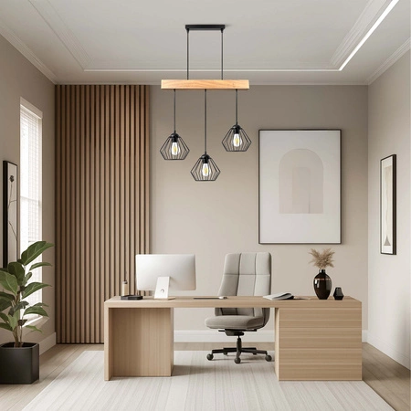 Lampa Wiszaca LX- 1368 Czarna + Drewno 3x E27 LEDLUX
