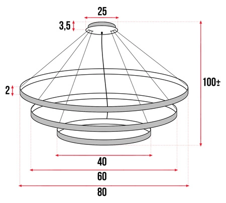 Lampa Sufitowa Wisząca LED Trzy Okręgi LX- 932 90W Czarna biała neutralna LEDLUX