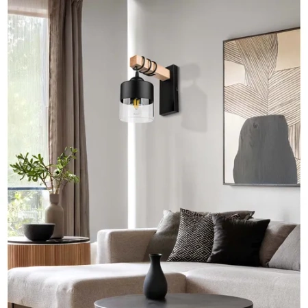 Kinkiet Czarny Lampa Ścienna Nowoczesna Loft Drewniana LX1176 BLACK 1x E27 LEDLUX